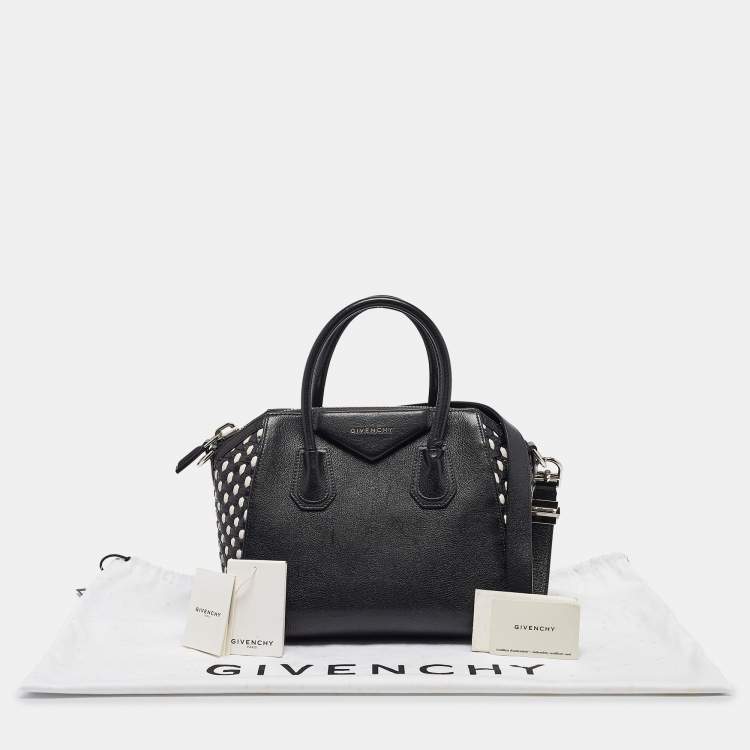 Pre Owned Givenchy Black/White Leather Small Woven Antigona Satchel