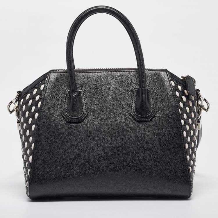 Pre Owned Givenchy Black/White Leather Small Woven Antigona Satchel