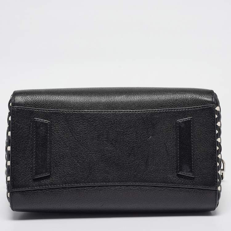Pre Owned Givenchy Black/White Leather Small Woven Antigona Satchel