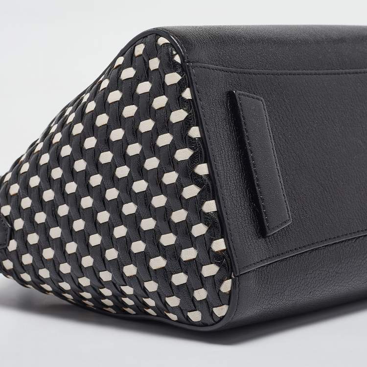Pre Owned Givenchy Black/White Leather Small Woven Antigona Satchel