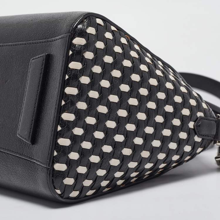 Pre Owned Givenchy Black/White Leather Small Woven Antigona Satchel
