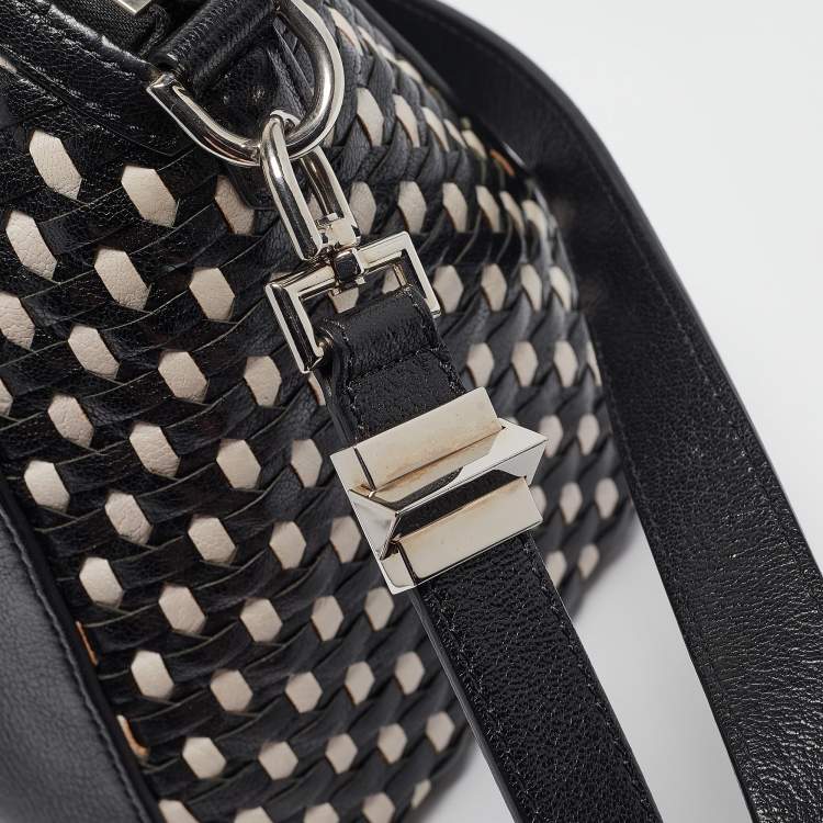 Pre Owned Givenchy Black/White Leather Small Woven Antigona Satchel