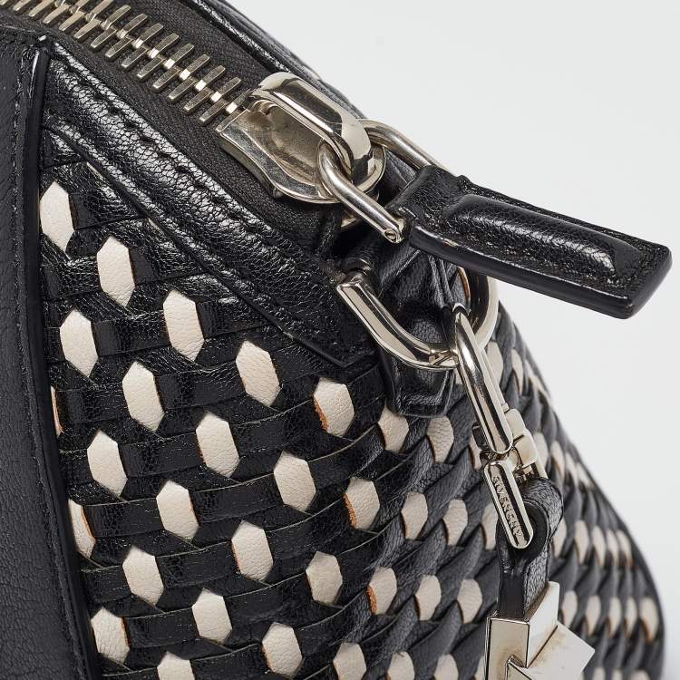 Pre Owned Givenchy Black/White Leather Small Woven Antigona Satchel