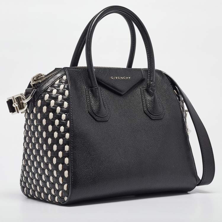 Pre Owned Givenchy Black/White Leather Small Woven Antigona Satchel