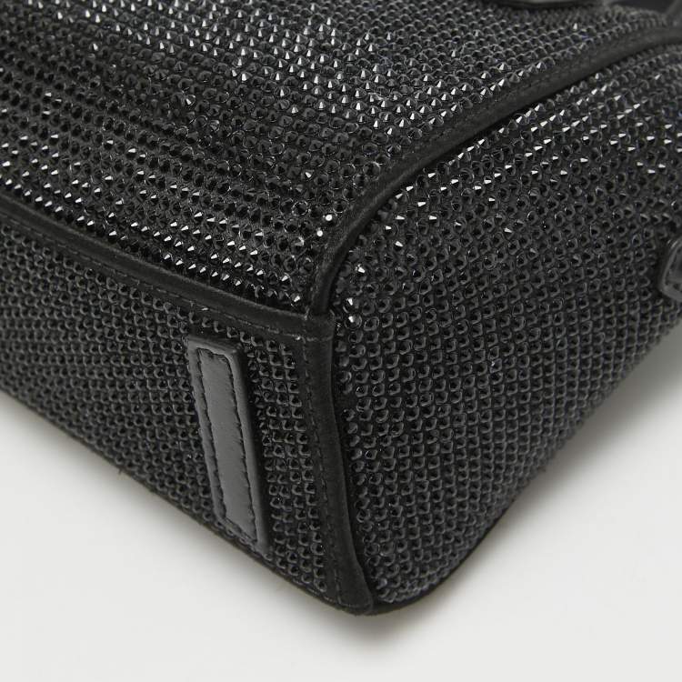 Pre Owned Givenchy Black Satin and Leather Micro Antigona Crystals Crossbody Bag