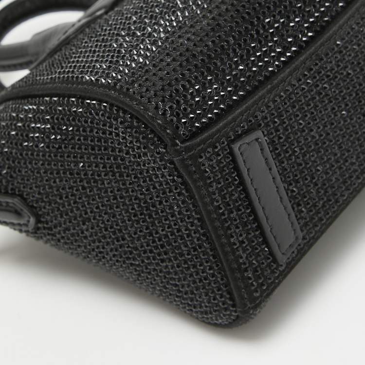 Pre Owned Givenchy Black Satin and Leather Micro Antigona Crystals Crossbody Bag