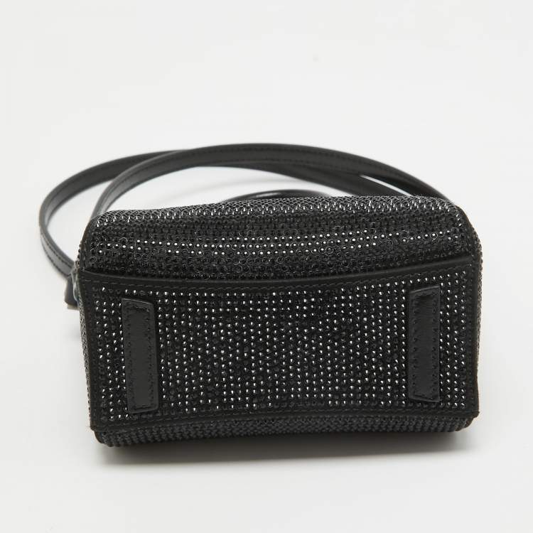 Pre Owned Givenchy Black Satin and Leather Micro Antigona Crystals Crossbody Bag