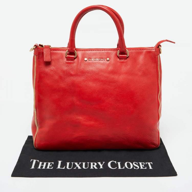 Pre Owned Givenchy Orange Leather Zip Tote