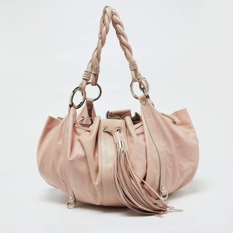 Pre Owned Givenchy Pink Leather Drawstring Tassel Hobo