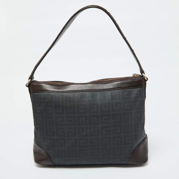 Pre Owned Givenchy Grey/Dark Brown Monogram Coated Canvas and Leather Hobo