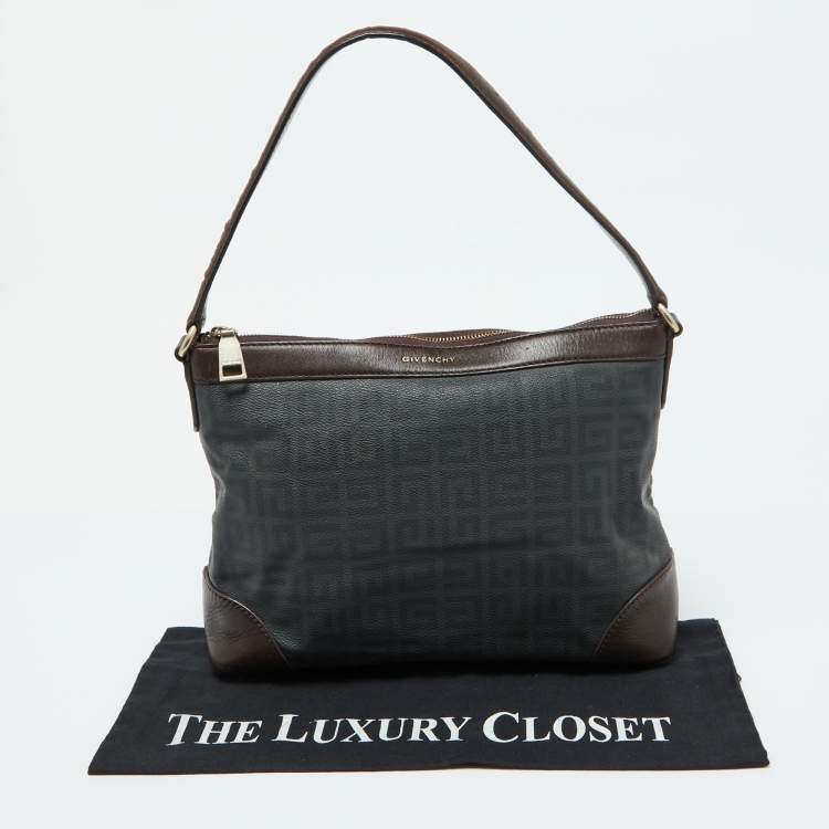 Pre Owned Givenchy Grey/Dark Brown Monogram Coated Canvas and Leather Hobo