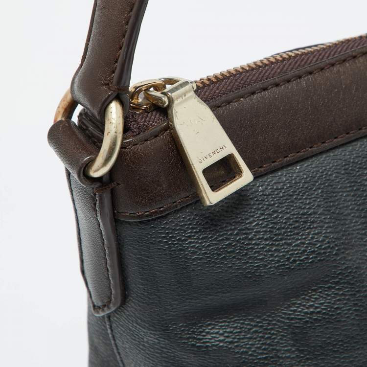 Pre Owned Givenchy Grey/Dark Brown Monogram Coated Canvas and Leather Hobo