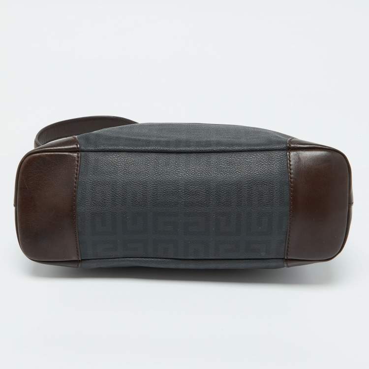 Pre Owned Givenchy Grey/Dark Brown Monogram Coated Canvas and Leather Hobo