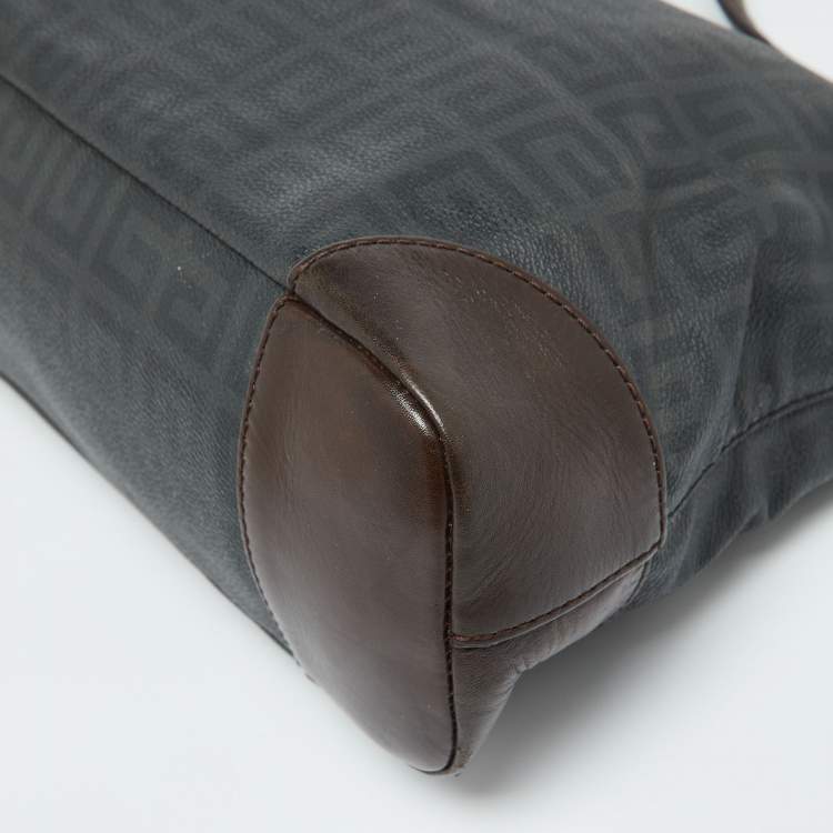 Pre Owned Givenchy Grey/Dark Brown Monogram Coated Canvas and Leather Hobo