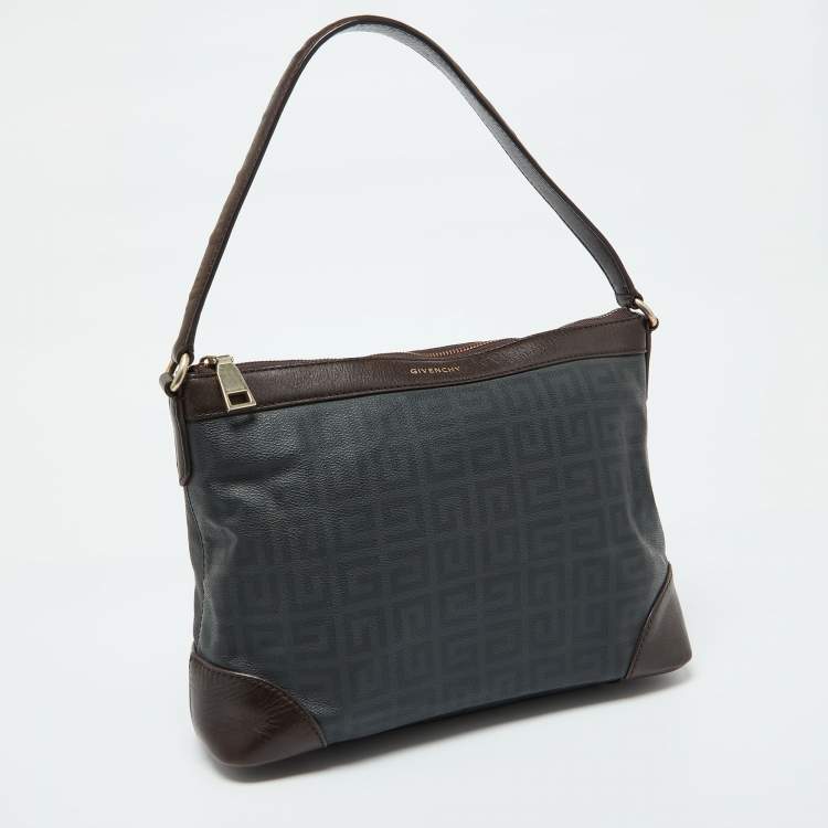 Pre Owned Givenchy Grey/Dark Brown Monogram Coated Canvas and Leather Hobo