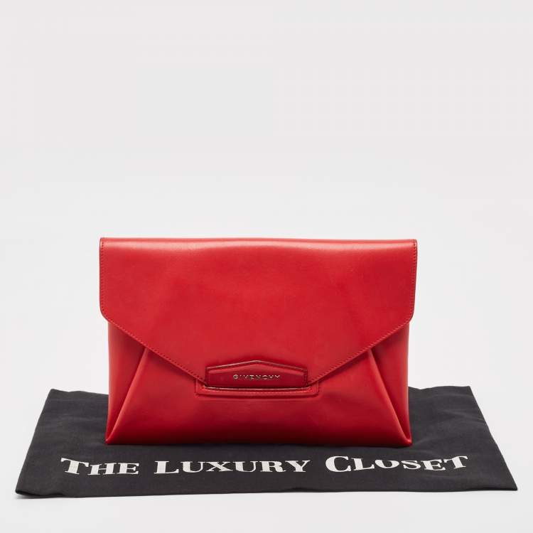Pre Owned Givenchy Red Leather Antigona Envelope Clutch