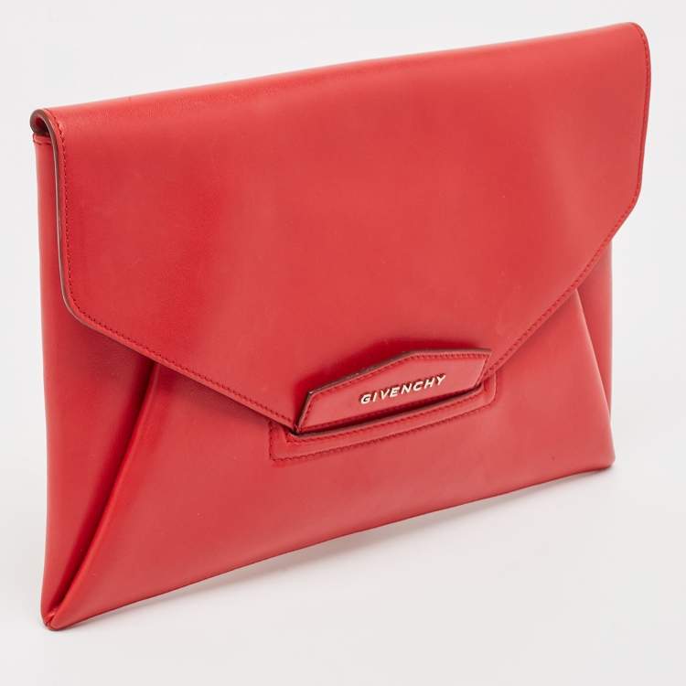 Pre Owned Givenchy Red Leather Antigona Envelope Clutch
