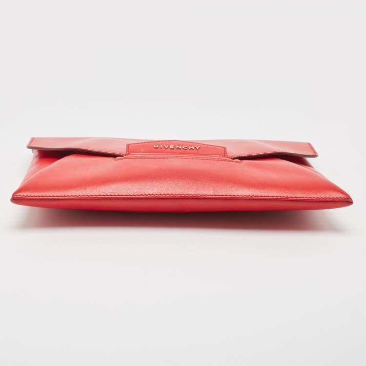 Pre Owned Givenchy Red Leather Antigona Envelope Clutch