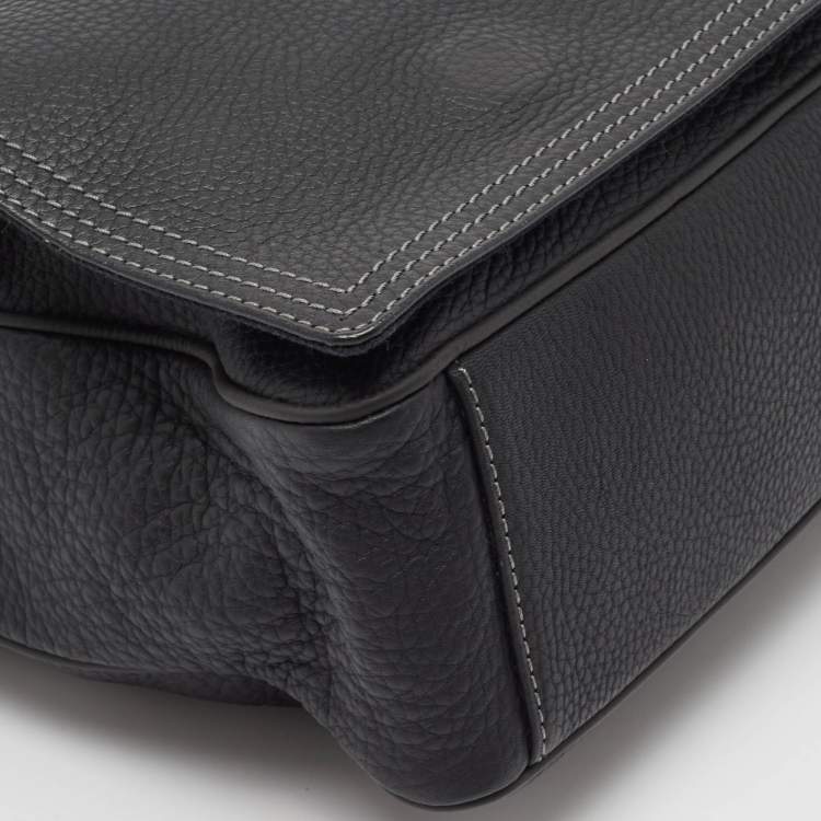 Pre Owned Givenchy Black Leather Logo Embossed Flap Messenger Bag