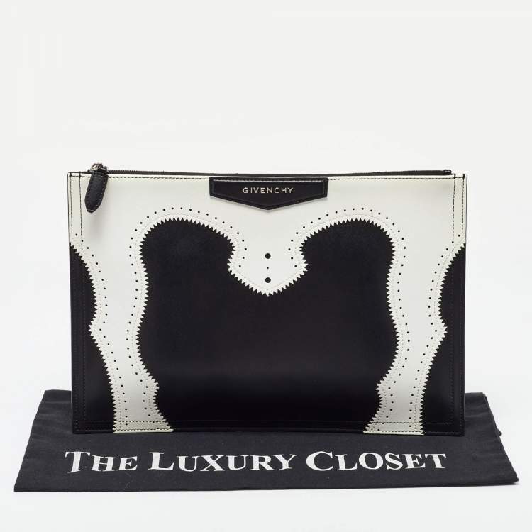 Pre Owned Givenchy Black/White Leather Antigona Zip Pouch
