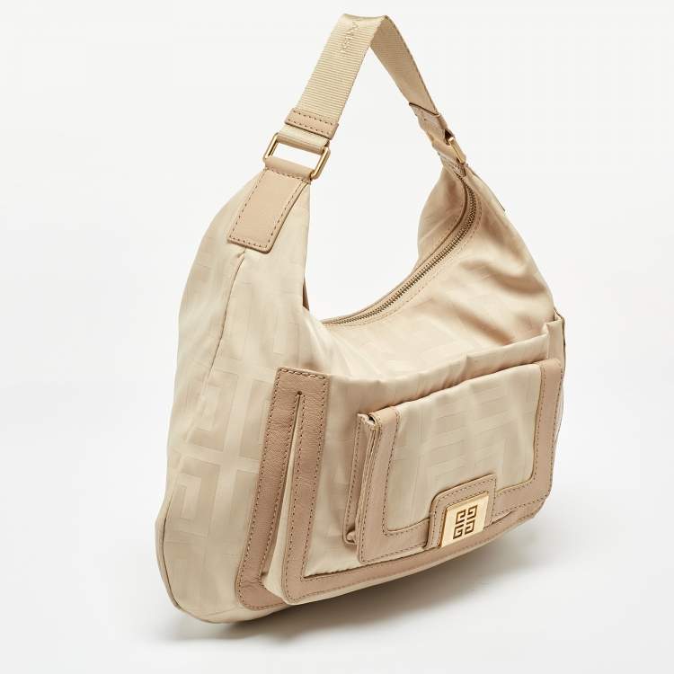 Pre Owned Givenchy Beige Signature Canvas and Leather Hobo