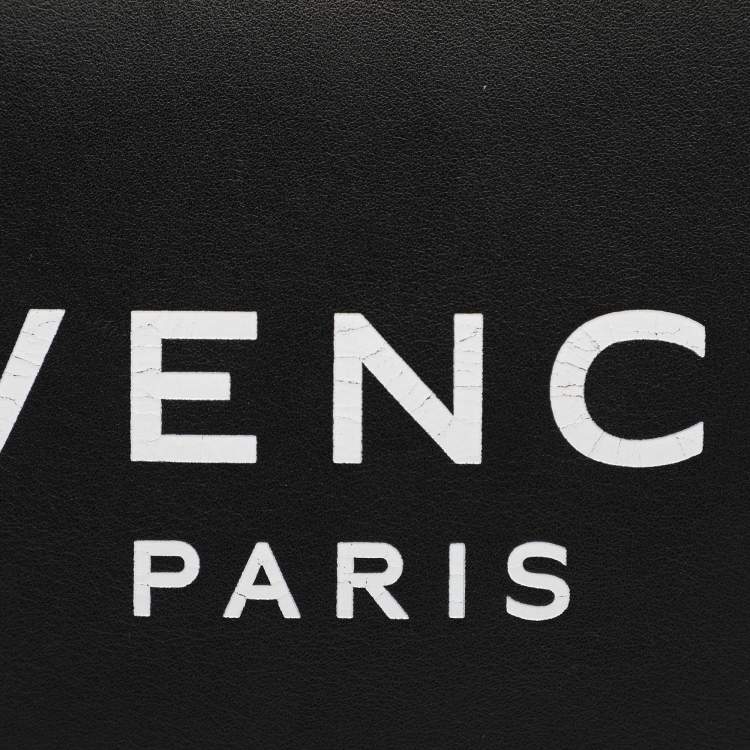 Pre Owned Givenchy Black Leather Logo Top Zip Pouch 