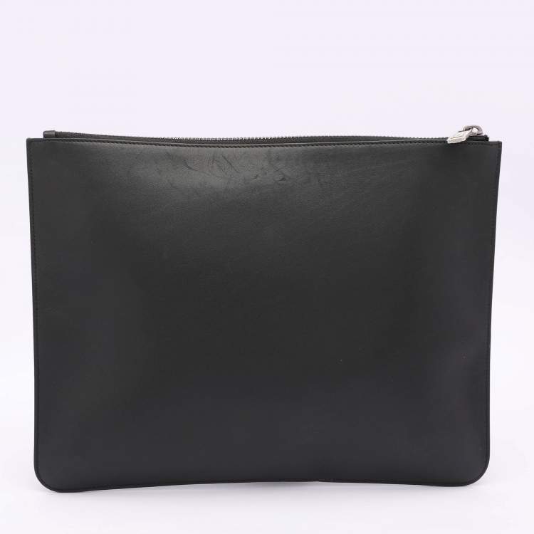 Pre Owned Givenchy Black Leather Logo Top Zip Pouch 