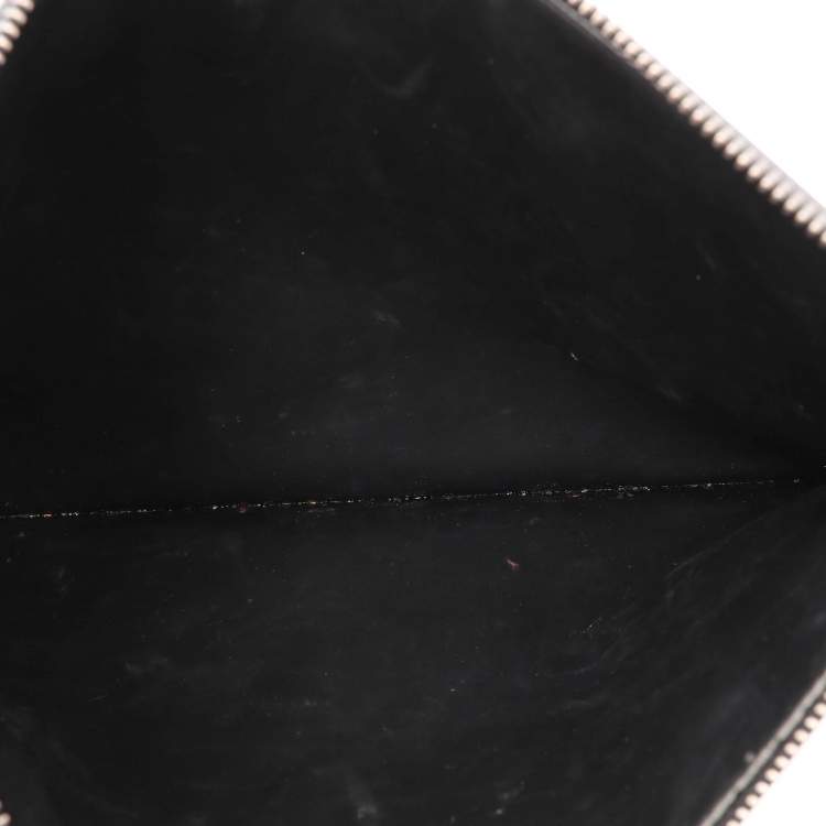 Pre Owned Givenchy Black Leather Logo Top Zip Pouch 