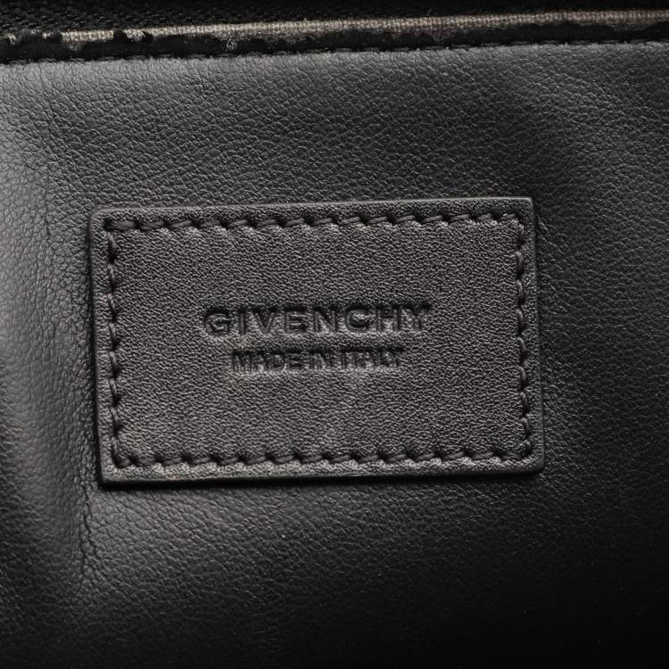 Pre Owned Givenchy Black Leather Logo Top Zip Pouch 