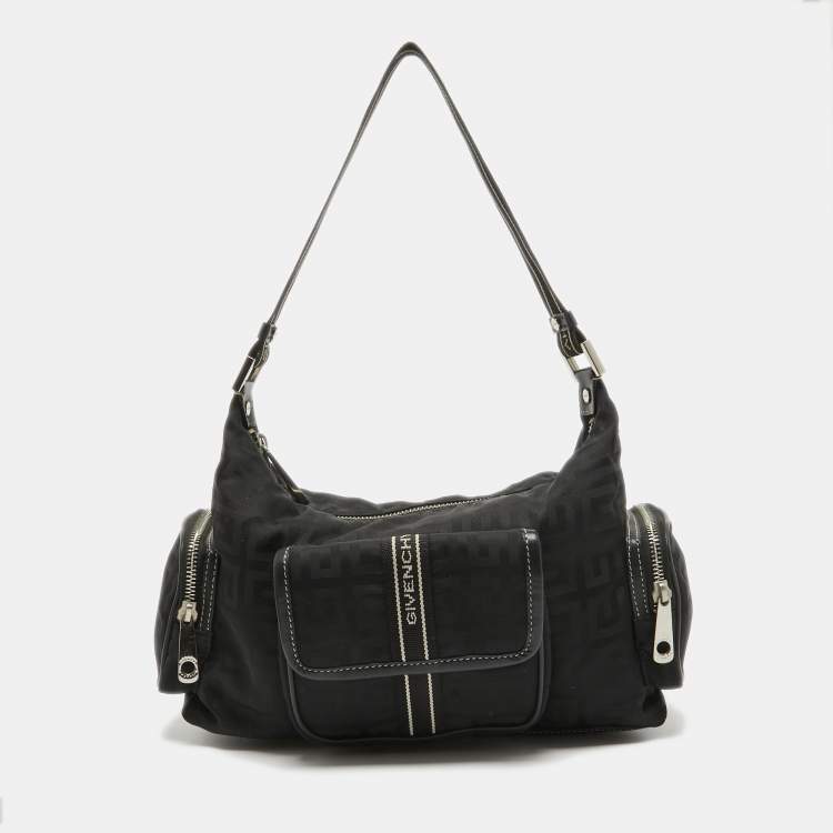 Pre Owned Givenchy Black Monogram Nylon and Leather Multiple Pocket Shoulder Bag 