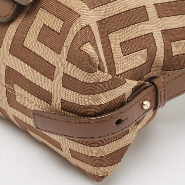 Pre Owned Givenchy Brown/Beige Monogram Canvas and Leather Buckle Flap Hobo