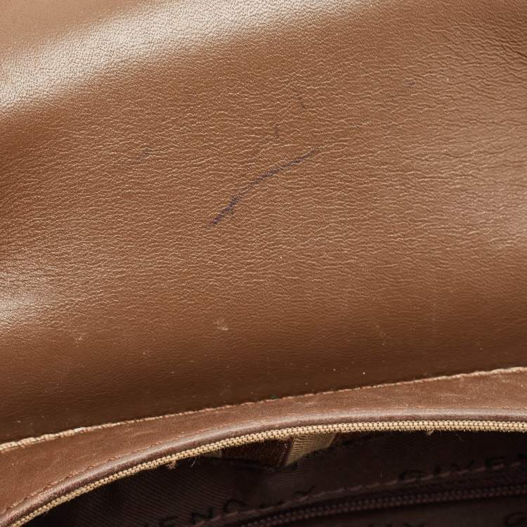Pre Owned Givenchy Brown/Beige Monogram Canvas and Leather Buckle Flap Hobo