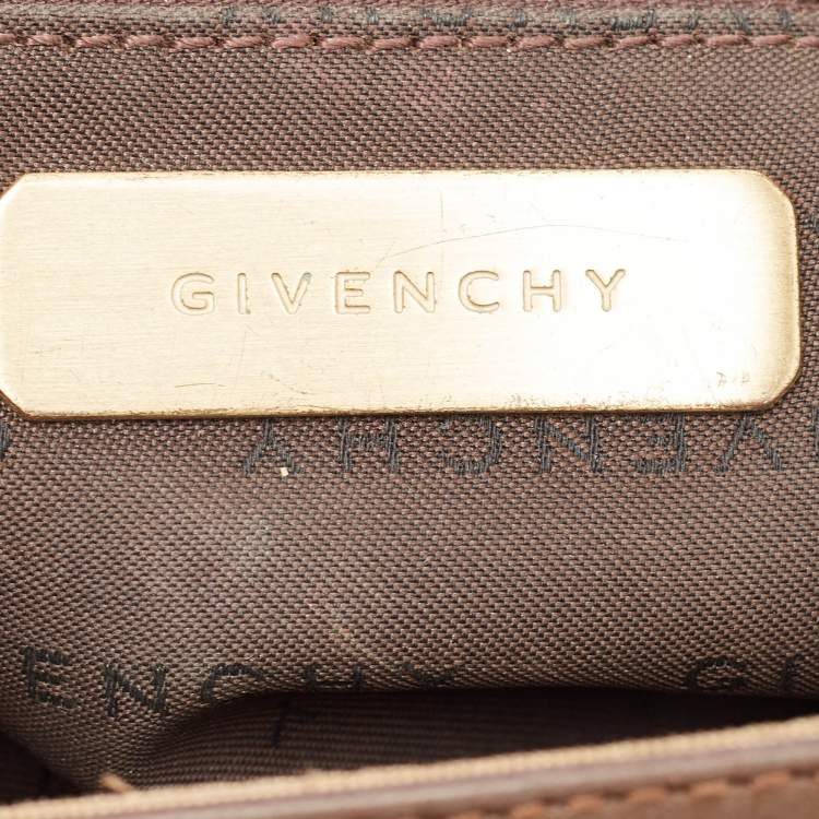 Pre Owned Givenchy Brown/Beige Monogram Canvas and Leather Buckle Flap Hobo