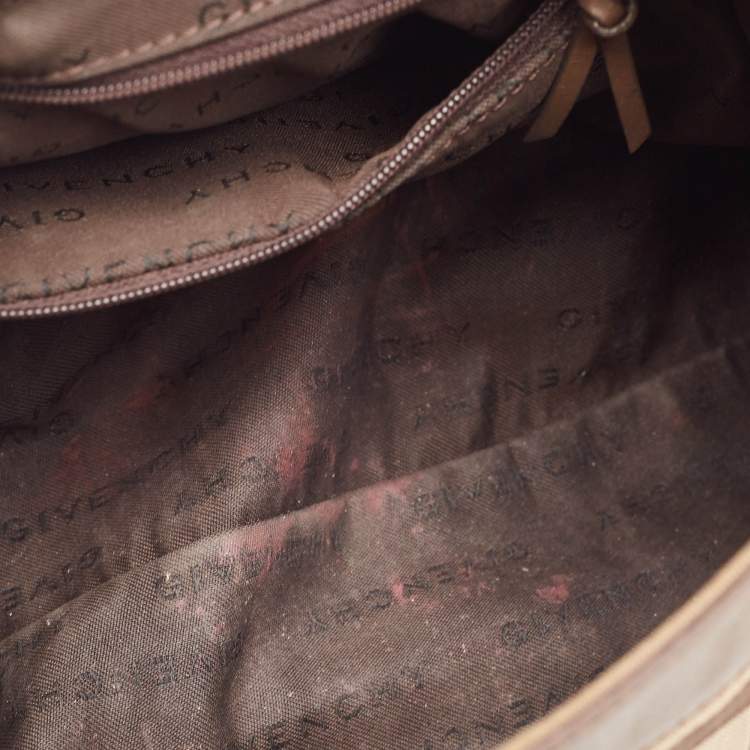 Pre Owned Givenchy Brown/Beige Monogram Canvas and Leather Buckle Flap Hobo