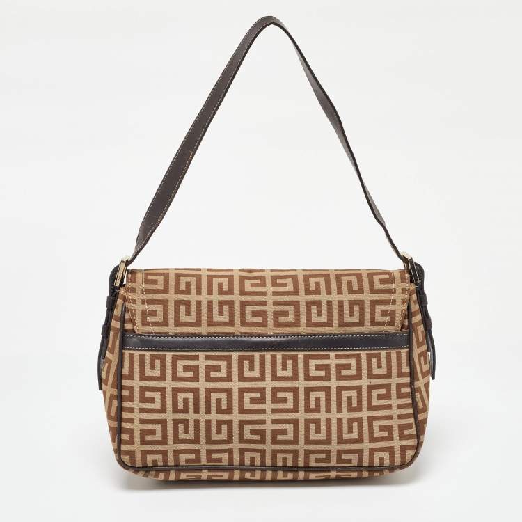 Pre Owned Givenchy Beige/Brown Signature Canvas and Leather Flap Shoulder Bag
