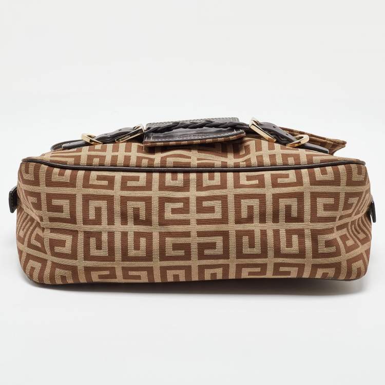 Pre Owned Givenchy Beige/Brown Signature Canvas and Leather Flap Shoulder Bag