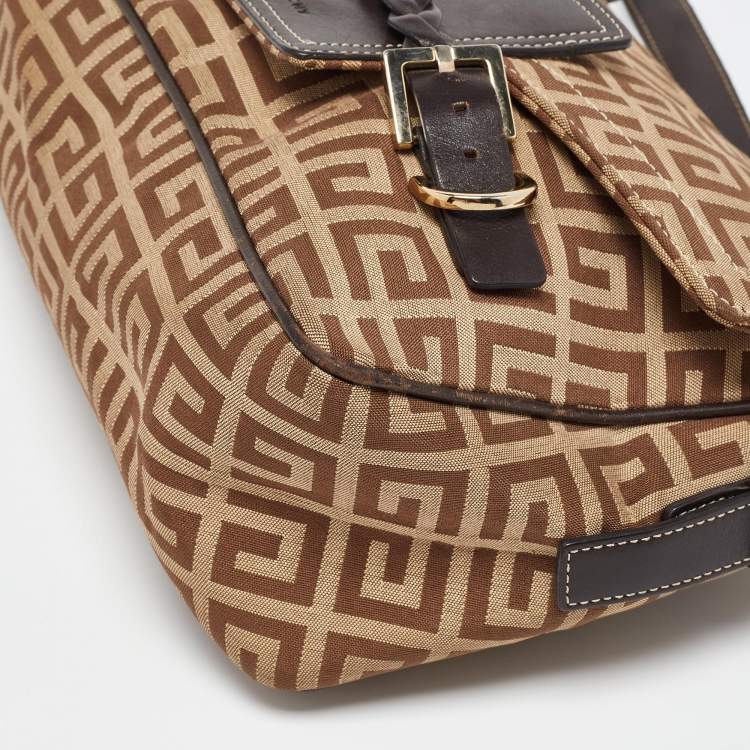 Pre Owned Givenchy Beige/Brown Signature Canvas and Leather Flap Shoulder Bag