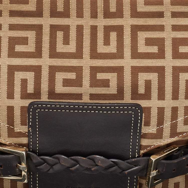 Pre Owned Givenchy Beige/Brown Signature Canvas and Leather Flap Shoulder Bag