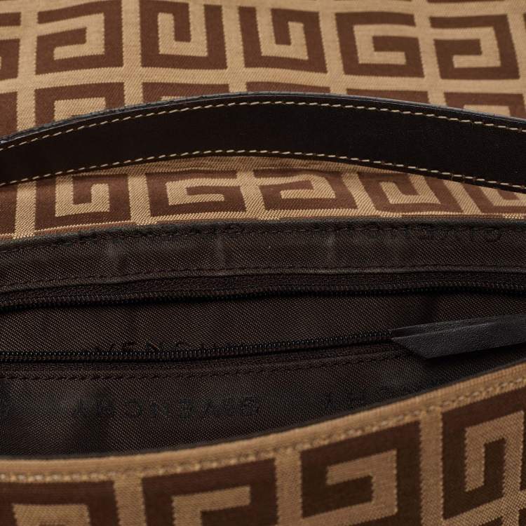 Pre Owned Givenchy Beige/Brown Signature Canvas and Leather Flap Shoulder Bag