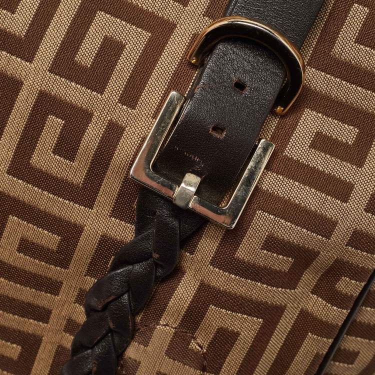 Pre Owned Givenchy Beige/Brown Signature Canvas and Leather Flap Shoulder Bag