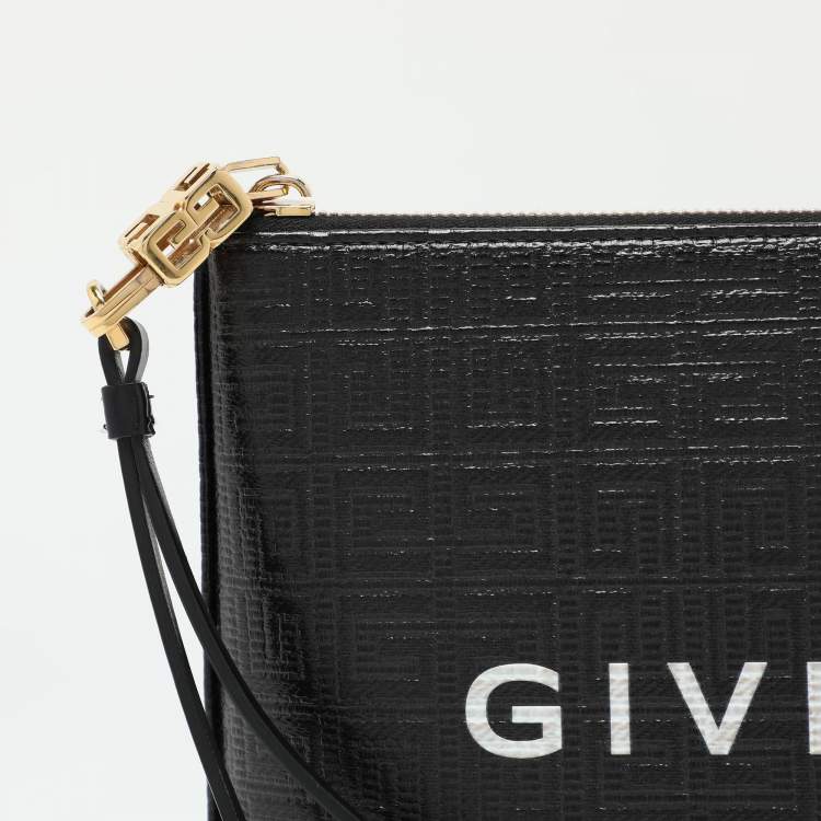 Pre Owned Givenchy Black Monogram Coated Canvas Logo Detail 4G Pouch