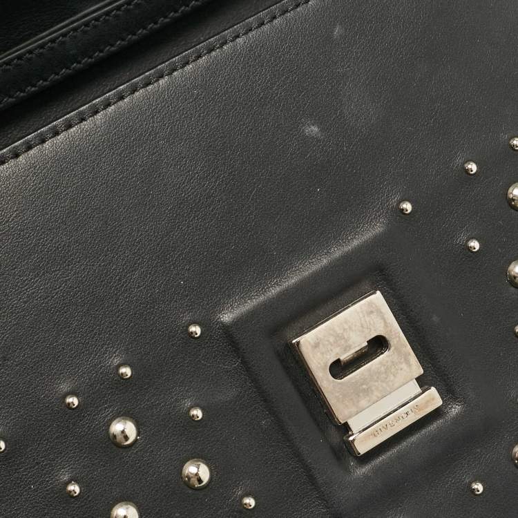 Pre Owned Givenchy Black Leather Studded Bow Cut Crossbody Bag