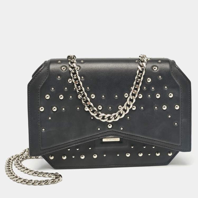 Pre Owned Givenchy Black Leather Studded Bow Cut Crossbody Bag