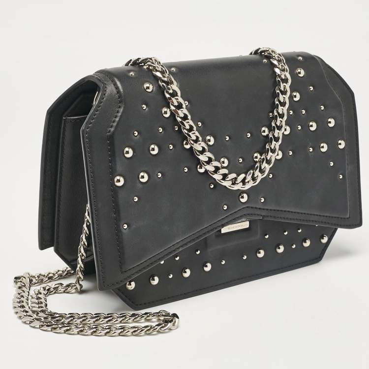 Pre Owned Givenchy Black Leather Studded Bow Cut Crossbody Bag
