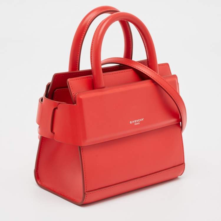 Pre Owned Givenchy Red Leather Nano Horizon Crossbody Bag