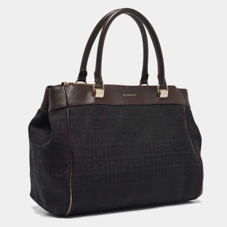 Pre Owned Givenchy Black Monogram Fabric and Leather Double Zip Tote