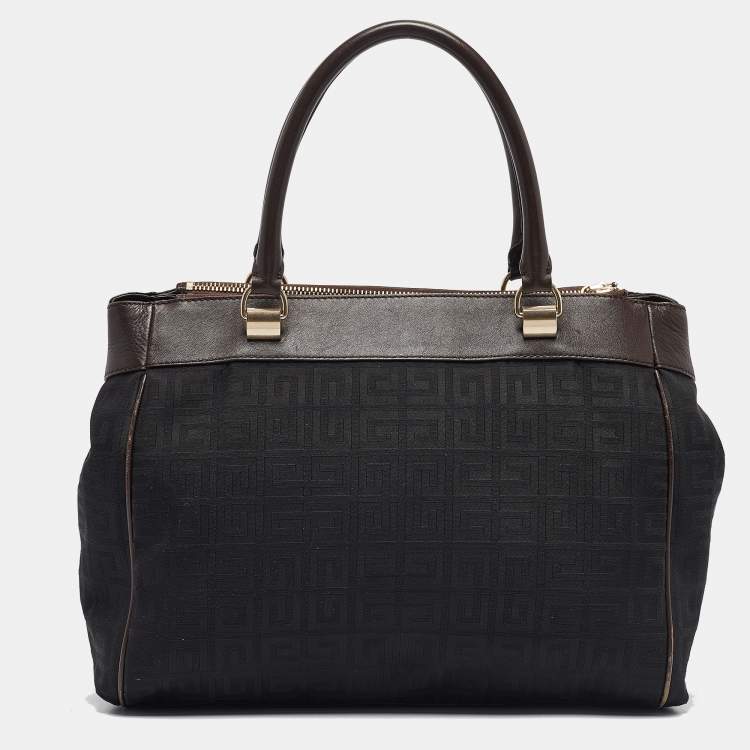 Pre Owned Givenchy Black Monogram Fabric and Leather Double Zip Tote