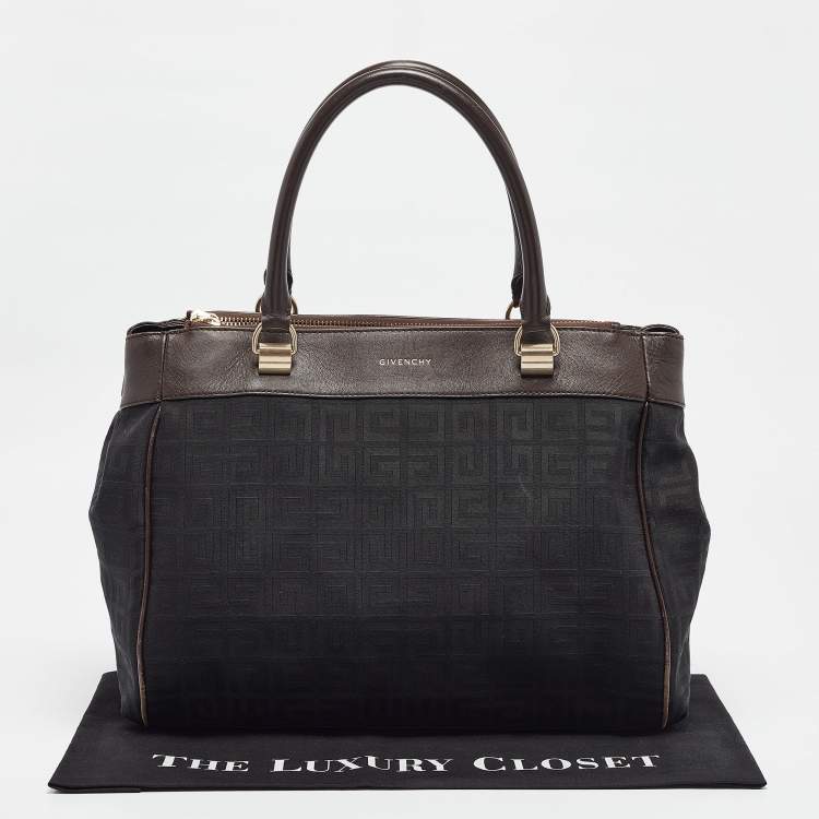 Pre Owned Givenchy Black Monogram Fabric and Leather Double Zip Tote