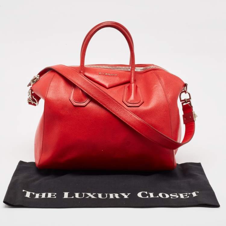 Pre Owned Givenchy Red Leather Medium Antigona Satchel
