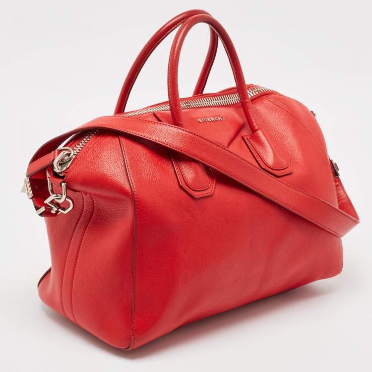 Pre Owned Givenchy Red Leather Medium Antigona Satchel